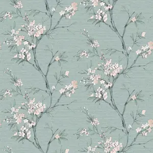 Superfresco Easy Duck egg Oriental blossom Embossed Wallpaper