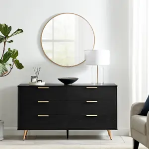 Furniturebox UK Ivala Black & Copper Effect Chest of 6 Drawers