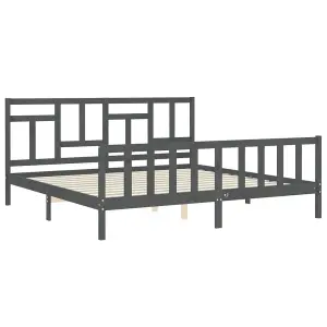 Berkfield Bed Frame with Headboard Grey 200x200 cm Solid Wood