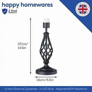 Traditional Black Table Lamp Base with Twist Metal Stem Design and Inline Switch