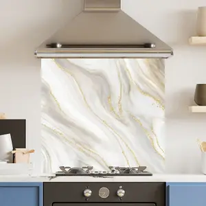 Toughened 6mm Glass Kitchen Splashback 70 x 65cm Elegant Gold Marble - Polished Heat Resistant Back Splash for Cookers Hob