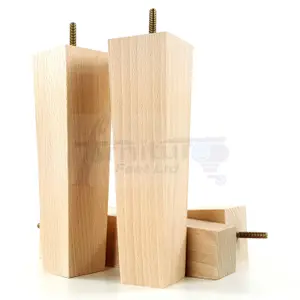 4 Wooden Furniture Legs M10 240mm High Raw Unfinished Replacement Square Tapered Sofa Feet Stools Chairs Cabinets Beds