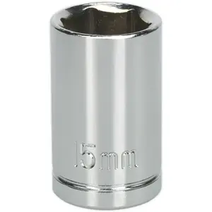 High-Quality 15mm Chrome Plated Drive Socket - 1/2" Square Drive - Durable Carbon Steel Tool