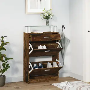 Berkfield Shoe Cabinet Smoked Oak 63x24x104 cm Engineered Wood