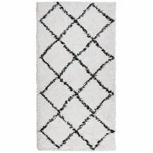 Shaggy Rug PAMPLONA High Pile Modern Cream and Black 80x150 cm