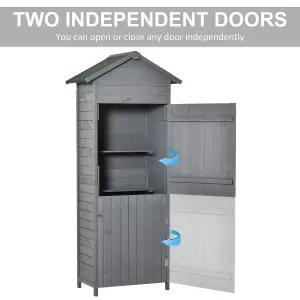 Outsunny Wood Garden Storage Shed Tool Cabinet  Felt Roof, 189x82x49cm, Grey