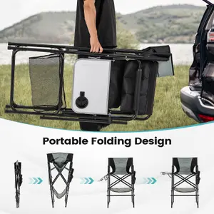 COSTWAY 116 cm Tall Directors Chair Folding Lawn Beach Camping Chair with Side Table