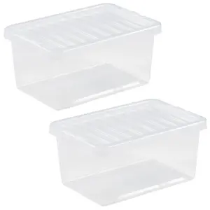 Storage Box Underbed 2 x 11 Litre Stackable Plastic Clothes Tidy Organiser Lid