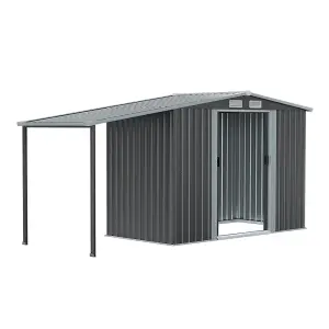 8x4 ft Apex Metal Shed Garden Storage Shed with Double Door and Sun Shelter