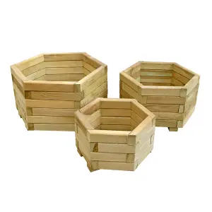 Zest Set of 3 Marford Wooden Hexagonal Garden Planters Flowers