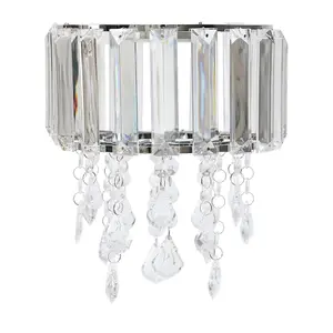 ValueLights Mabel Easy Fit Clear Acrylic Jewel Droplet Drum Ceiling Light Shade - Bulb Included