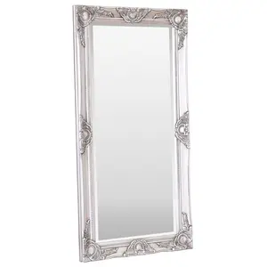 Villanova Solid Wood Flat Wall Mirror Antique Silver / 100cm H x 50cm W