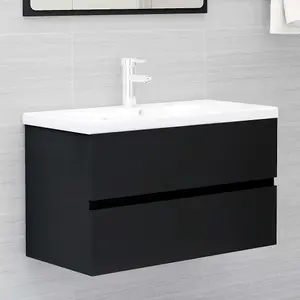 Berkfield Sink Cabinet with Built-in Basin Black Engineered Wood