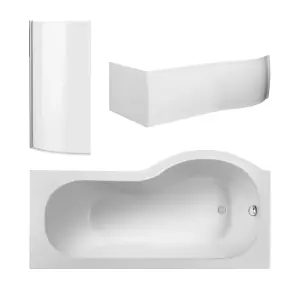 Right Hand Shower Bath Bundle - Includes Tub, Curved 6mm Safety Glass Screen and Front Panel - 1700mm