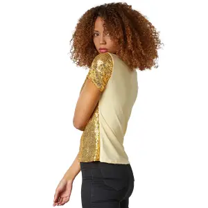 Short Sleeve Sequin Top - gold XL