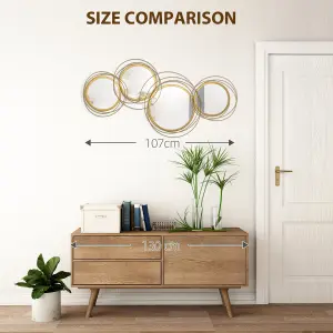 HOMCOM Metal Wall Art Decorative Mirror Decor Modern Wall Sculpture, Gold