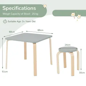 Costway 5 PCS Kids Table & Chair Set Square Table & 4 Round Chairs w/ Non-slip Foot Pads