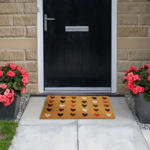 Multicolour Red Hearts Door mat, 57cm x 40cm