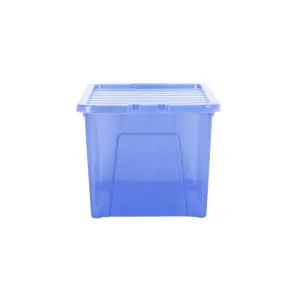 Wham Crystal Sparkle 10x 60L Plastic Storage Boxes with Lids Tint Sparkle Blue. Large Size, Strong (Pack of 10, 60 Litre)