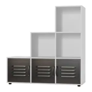 URBNLIVING 90cm Height White 6 Cube Step Shelving Unit With Black Metal Doors