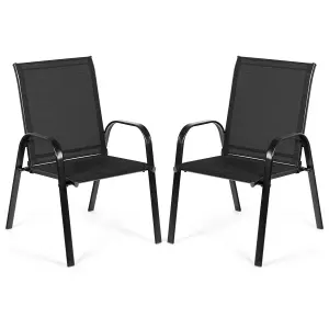 Costway Set of 2 Patio Chairs Portable High Back Garden Camping Dining Chairs W/ Armrest