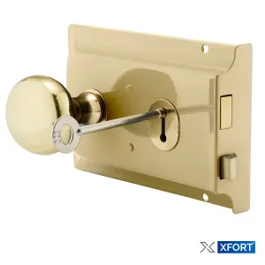 XFORT Premium Range Traditional Polished Brass Rim Lock Set with Rim Knob