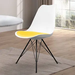 Soho White and Yellow Plastic Dining Chair with Black Metal Legs