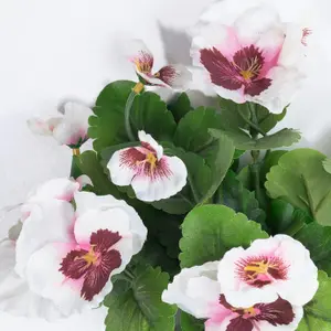 Blooming Artificial - 28cm / 1ft White / Pink Artificial Pansy Bush Multi-Pack