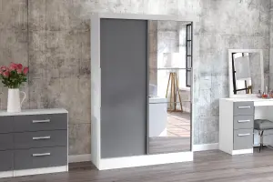 Birlea Lynx 2 Door Sliding Wardrobe With Mirror White & Grey