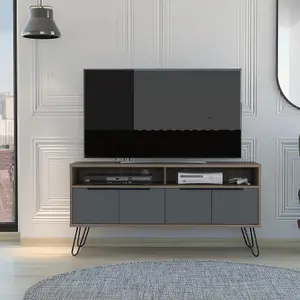 Wide screen TV unit with 4 doors, bleached oak and grey, Vegas range