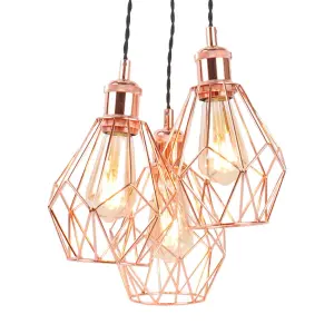 First Choice Lighting Matt Black & Copper Geometric 3 Light Cluster Pendant