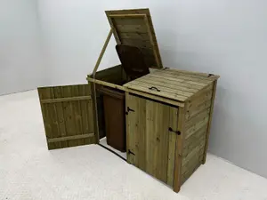 Wheelie bin store - Premium Tongue And Groove (Double, With Recycling Shelf, Light Green (Natural)