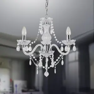 First Choice Lighting Set of 2 Clear and Chrome Marie Therese Style 3 x 40W Chandelier