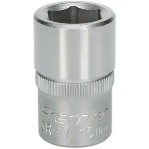 15mm Chrome Vanadium Steel Drive Socket - Durable 1/2 Inch Wrench Tool