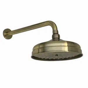 ENKI Regent Antique Brass Traditional Crosshead 2-Outlet Brass Thermostatic Shower Head & Handshower Kit 8"