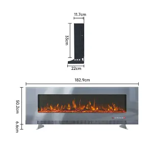 Grey Electric Fire Wall Mounted Wall Inset or Freestanding Fireplace 12 Flame Colors with Remote Control 72 Inch