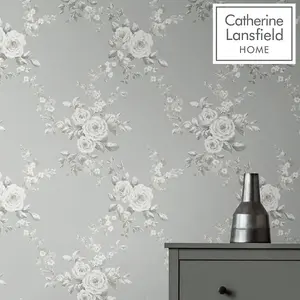 Catherine Lansfield Canterbury Floral Wallpaper Sage Muriva 165508