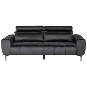 3 Seater Velvet Sofa Black VEGAMO