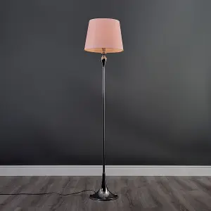 ValueLights Faulkner Modern Polished Chrome Spindle Design Floor Lamp with Pink Tapered Shade - Includes 10w LED GLS Bulb 3000K