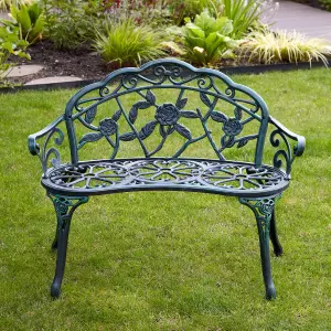 Home Source Rose Cast Iron Garden Bench Green