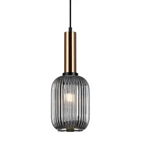 Luminosa Modern Hanging Pendant Brass 1 Light  with Glass, Smoky Shade, E27