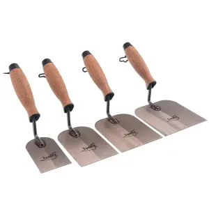 Toolty Margin Plastering Trowel with Wooden Handle Set 4PCS 60, 80, 100, 120mm Grinded Carbon Steel for Brickwork Plastering DIY