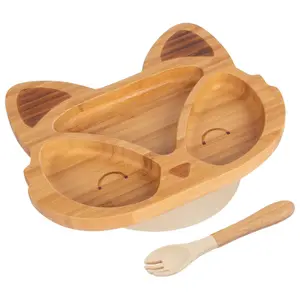 Bamboo Fox Baby Weaning Plate & Fork Set - Beige