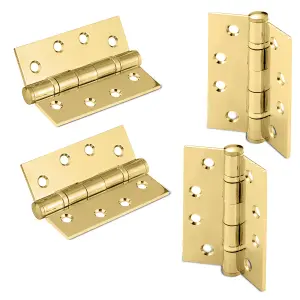 XFORT 4 Inch (100mm) Polished Brass Ball Bearing Hinges, Steel Door Hinge for Wooden Doors (2 Pairs)