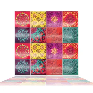 Walplus Colourful Mandala Spanish 3D Tile Stickers Multipack 48pcs