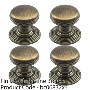 4 PACK - Smooth Ringed Cupboard Door Knob 28mm Diameter Florentine Bronze Cabinet Handle