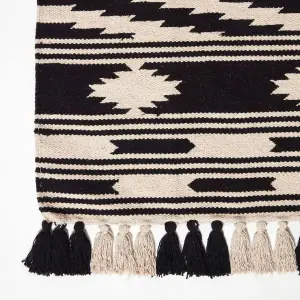 Homescapes Dinan Black & White Kilim Cotton Rug 90 x 150 cm