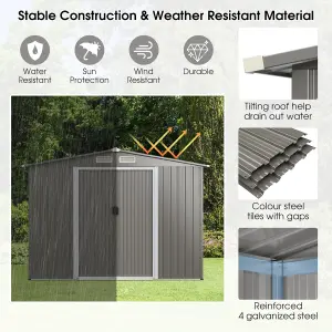 Costway 8 x 6 FT Outdoor Storage Shed Galvanized Steel Shed w/ Foundation & Ramp