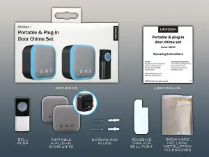Uni-Com 98476 98477GB W96001 Portable and Plug-In Door Chime Set, Black UNC68600