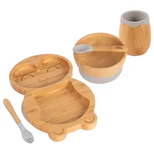 5pc Bamboo Penguin Baby Weaning Set - Grey